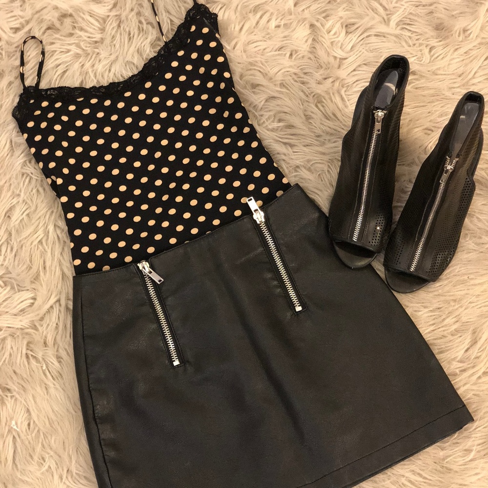 PRICE DROP! Black Leather Mini Skirt with Zippers